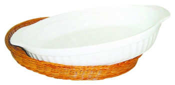 Блюдо P.L. Proff Cuisine S1479 22х14 см h=5 см (фарфор) овальное белое с плетеной подставкой "Ля Шеф"