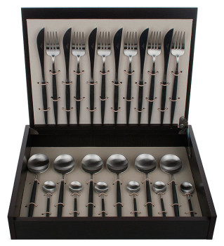 Набор столовых приборов CUTIPOL Goa GO.006 24 шт., матовая сталь, черные ручки