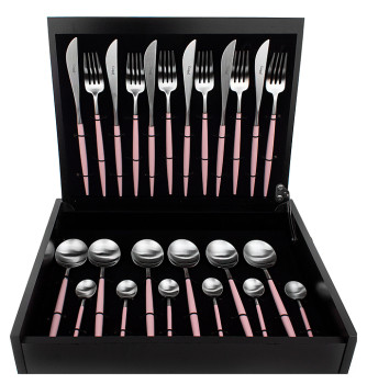 Набор столовых приборов CUTIPOL Goa GO.006 PK 24 шт., матовая сталь, розовые ручки