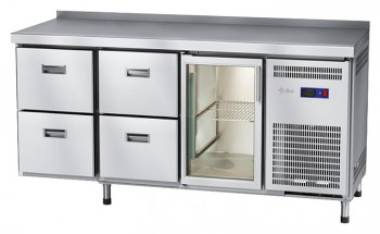 Стол морозильный Abat СХН-60-02 (1 дверь-стекло, 4 ящика, борт)
