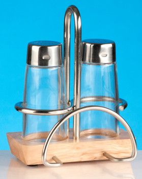 Набор для специй (соль, перец) + салфетница на деревянной подставке Luxstahl [1504N]
