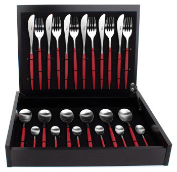 Набор столовых приборов CUTIPOL Mio MI.006 R 24 шт., матовая сталь, красные ручки