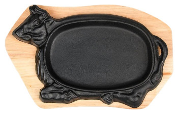 Сковорода для подачи P.L. Proff Cuisine 296230в "Корова" 20х13 см (чугун) овальная на деревянной подставке
