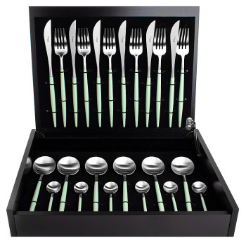 Набор столовых приборов CUTIPOL Goa GO.006 CE 24 шт., матовая сталь, ручки цвета морской волны
