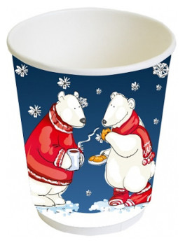 Стакан бумажный ПАПЕРСКОП РУС "Белые Мишки" 250 мл, 500 шт, глянцевый