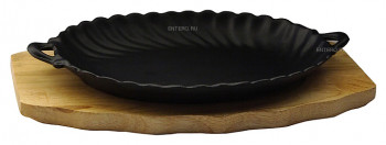 Сковорода порционная Luxstahl DSU-S-SD small 245х170 мм, чугун, с двумя ручками, на деревянной подставке