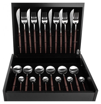 Набор столовых приборов CUTIPOL Goa GO.006 B 24 шт., матовая сталь, коричневые ручки