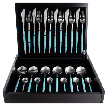 Набор столовых приборов CUTIPOL Goa GO.006 T 24 шт., матовая сталь, бирюзовые ручки