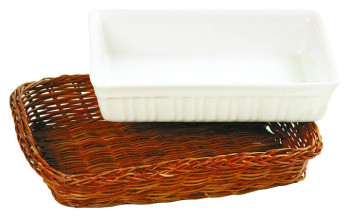 Блюдо P.L. Proff Cuisine S1293 17,5х11,5 см h=3,5 см (фарфор) прямоугольное белое с плетеной подставкой "Ля Шеф"