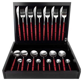 Набор столовых приборов CUTIPOL Goa GO.006 R 24 шт., матовая сталь, красные ручки