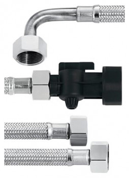 Комплект шлангов №3 Brita шланги входн. и выходн. G3/4 -G3/4 колено и G3/4 -G3/4 + запирающий клапан G3/4-G1, DN13, 2 метра, нерж. металл, супергибкость
