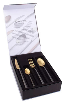 Набор столовых приборов CRISTEMA PEP-16000-24LECBLD 24 шт., на 6 персон, матовая полировка, золото/черный