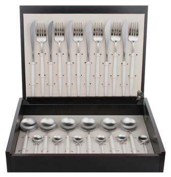 Набор столовых приборов CUTIPOL Goa GO.006 W 24 шт., матовая сталь, белые ручки