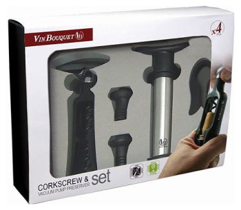 Набор для вина Vin Bouquet FI 003 SET штопор твистер, две вакуумные пробки, насос из нержавеющей стали, обрезатель фольги