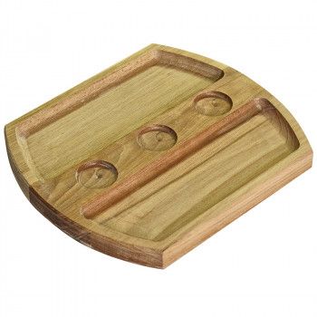 Доска для подачи 350х300х30 мм с тремя отверстиями для соусника по центру, бук промасленный