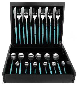Набор столовых приборов CUTIPOL Mio MI.006 T 24 шт., матовая сталь, бирюзовые ручки