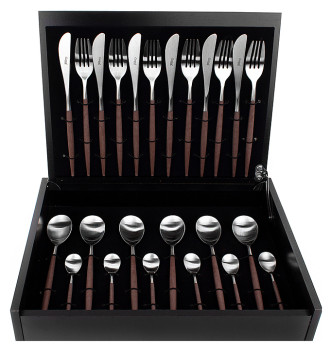 Набор столовых приборов CUTIPOL Mio MI.006 B 24 шт., матовая сталь, коричневые ручки