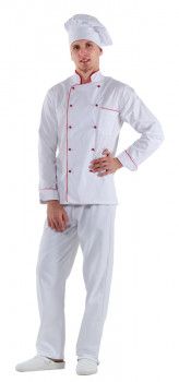 Куртка шеф-повара белая мужская с манжетом (отделка красный кант) [00002]