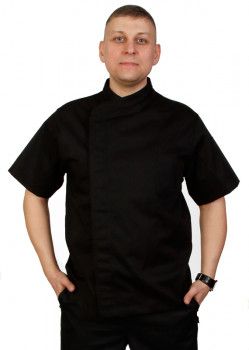 Куртка шеф-повара премиум черная рукав короткий (отделка черный кант) [00014]