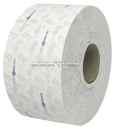 Бумага туалетная Merida ТОП ПРИНТ МИНИ 2-слойная, белая с синим тиснением (12х170 cм)