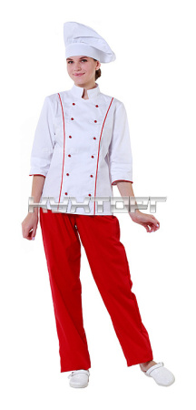 Куртка шеф-повара женская Клен 00016, р.62, белая, красный кант