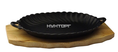 Сковорода овальная на деревянной подставке с ручками 245х170 мм [DSU-S-SD small]