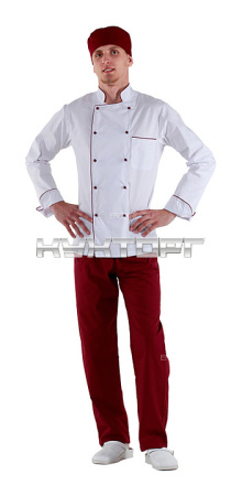 Куртка шеф-повара мужская Клен 00002, р.48, белая, бордовый кант